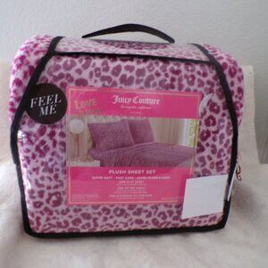 Juicy Couture Twin Soft Plush Sheet Set Pink / Purple Cheetah Print